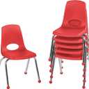 FDP 14" School Stack Chair, Stacking Student Seat with Chromed Steel Legs and Ball Glides For In-Home Learning or Classroom - Red (6-Pack), 10363-RD