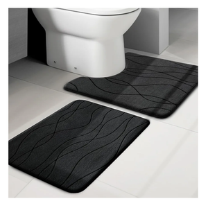 YIHOUSE Memory Foam Black Bathroom Rug Sets 2 Piece, Ultra Absorbent Bath Mat for Bathroom - Non-Slip Machine Washable & Dry Quickly, 2 Piece Bathroom Mat Set, Black