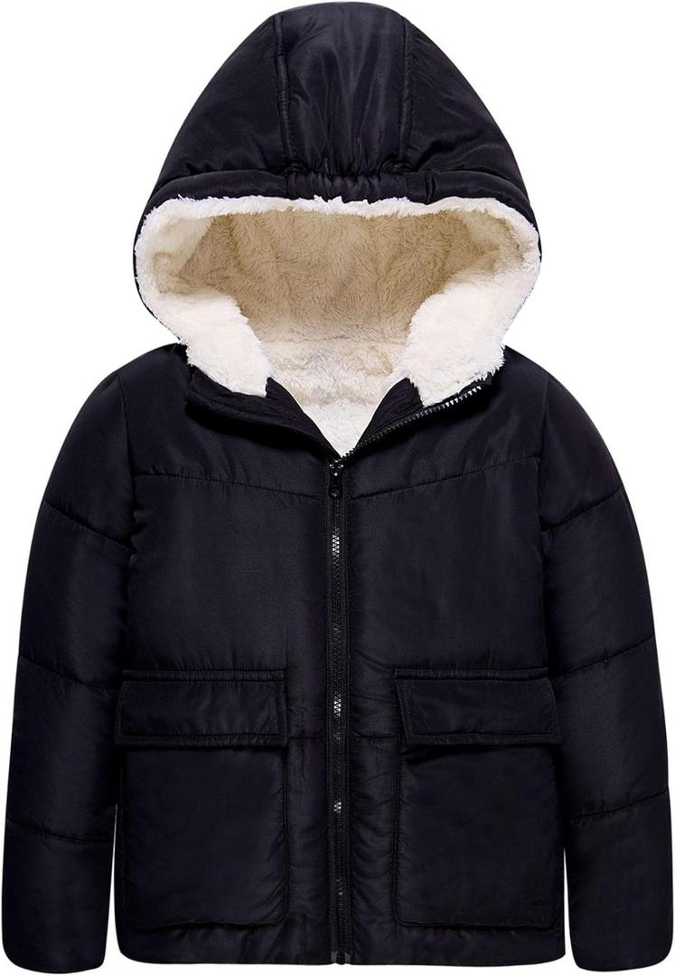 UNICOMIDEA Girls' Puffer Coats Warm Hooded Jacket 4-12 Years Girls Winter Outerwear (Black)
