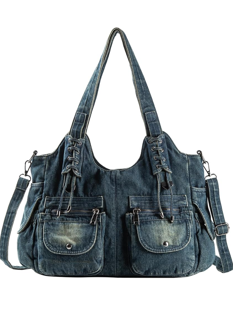 Designer Denim Handbags for Women Hobo Tote Bag Crossbody Denim Purses Blue Jean Shoulder Bag