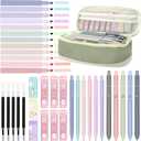 Hifunwu 38 PCS Aesthetic School Supplies with Big Pen Case, 5 Black Ink Gel Pens, 12 Pastel Highlighters, 6 Mechanical Pencils Set 0.5 & 0.7 mm for Students Back to School