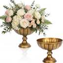 Distressed Gold Flower Vases for Centerpieces,Vintage Metal Pedestal Flower Bowl,Rustic Gold Vase for Wedding Table Decor, Floral Arrangements,Home Decoration,2-Pack (7.4'')