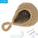 PATIKIL Hanging Fruit Baskets for Kitchen, 2 Pack Mini Size Teardrop Home Decor Storage Hand-Woven Hanging Baskets for Garlic Potato Vegetable, Brown