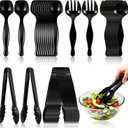 Disposable Plastic Serving Utensils Set, Black Spoons, Forks, Tongs, 9-Inch for Party Buffet Catering Events, Heavy Duty and Ergonomic Design (36, Black)