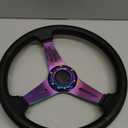 13.8Car Racing Steering Wheel Neo Chrome Spokes Flat Drifting Universal Sport Steering Wheel with Aluminum Horn Button (colorful)