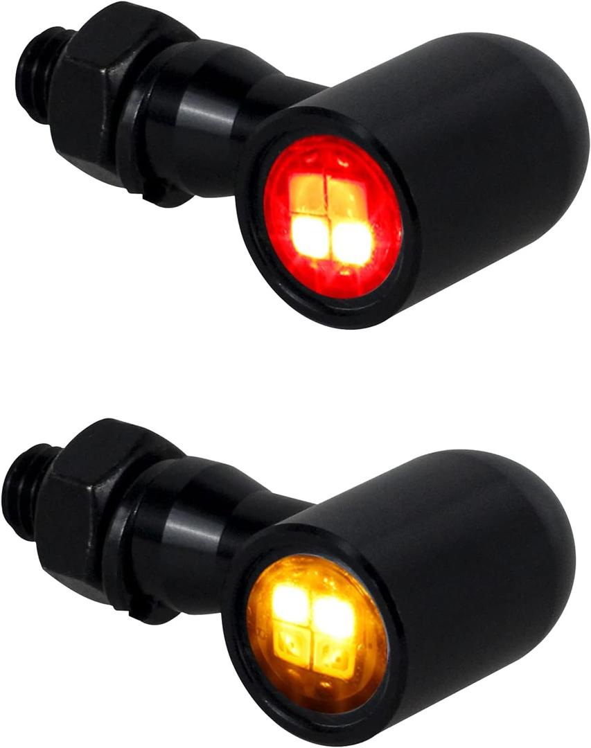 QUASCO Rear Motorcycle LED Turn Signals Universal Mini Size Brake Tail Light Blinkers Compatible with Harley Honda Kawasaki Suzuki Triumph Yamaha (black with amber/red light)