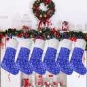 CCINEE Christmas Large Stockings, 6pcs 18 Inches Tall Glitter Silver Snowflake Blue Print with Plush Cuff Classic Stocking Decorations for Xmas Festive Gifts Home Fireplace Decor
