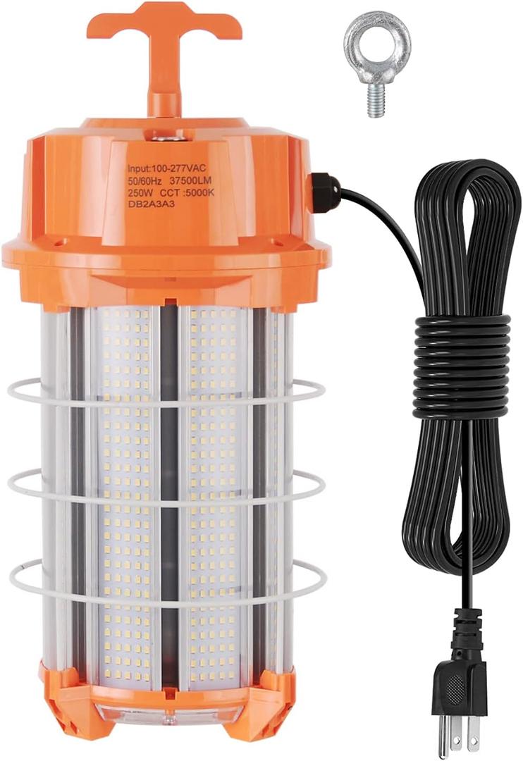NS 250W Construction Lights Super Bright 37500 Lumens Led Temporary Work Light 5000K Portable Hook Temp Lights,Linkable Durable Job Site Lighting for High Bay Workshop Garage Shop Area Lighting