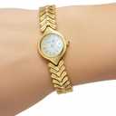 Small Gold Watches for Women's Dainty Analog Dress,Unique Designer Trendy Bangle Bracelets for Women Diamond Watch Oval Case Mother of Pearl Dial, Water Resistant with Tools