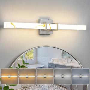 Modern Bathroom Vanity Light 30 inch, 20W Dimmable 5CCT Led Bathroom Light Fixture Over Mirror, Brushed Nickel Bar Vanity Light with Faux Marble Resin Shade for Bathroom Mirror Restroom