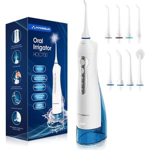 Hangsun Water Flosser Cordless Oral Irrigator Rechargeable Dental Water Jet HOC700 for Teeth Braces with 300ML Water Tank and 4 Jet Tips for Travel & Home Use