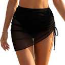 Leoparts Womens Mesh Swim Skirt High Waist Tummy Control Swim Bottom Ruched Drawstring Bathing Suit with Built-in Brief