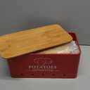 Kitchen Vegetable Storage Set of 3, Metal Onion Garlic Potato Storage Set, Kitchen Canisters Vegetable Keeper Containers with Aerating Holes and Wooden Lid (Red)