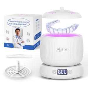 Ultrasonic Retainer Cleaner, 50kHz Retainer Cleaner Machine for Dentures, Aligners, Mouth Guards, Braces, Jewelry, 4 Modes Digital Ultrasonic Cleaners with Removable Base and Top Cover (White)