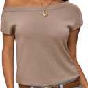 SUUKSESS Women Silk Cashmere Blend Off The Shoulder Tops Summer Lightweight Knit Trendy Sweaters Loose Fit Shirts (Small, 05 Khaki)