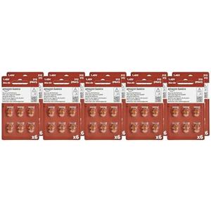 Amazon Basics 60-Pack Hearing Aid Size 312 Zinc-Air Batteries, 1.45 Volt, Brown Tab, 4-Year Shelf Life, Child-Safe Package (Use Scissors to Open)