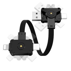 Magnetic 4 in 1 Multi Charging Cable 0.6FT Short Travel Portable Keychain Cord,60W USB A/USB C to USB C/Lightning Fast Charging for iPhone 17/16/15/14/iPad/MacBook/Samsung/Switch Black 20cm