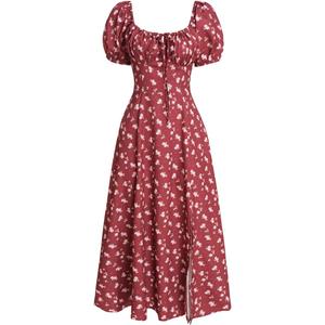 RIHOAS Womens Summer Dresses Square Neck Vintage Short Sleeve Midi Dress Casual Puff A Line Chiffon Sundress (XS)