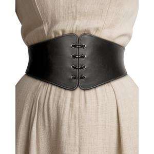 L'VOW Viking Leather Corset Belt Women - Renaissance Cinch Belt Halloween LARP Medieval Daily Wear (Black, XXL)