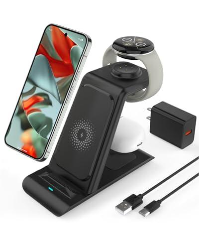 Upgraded 3 in 1 Wireless Charger for Google Pixel Watch 3/2, for Pixel 10/10 Pro/10 Pro XL/9 Pro/9/Fold/8,Buds Pro 2/Pro,Wireless Charging Station for Multiple Devices (Not for Google Watch 4/1)