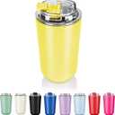 Puraville Insulated Tumblers with Lid, 14 oz Travel Coffee Mug Stainless Steel Vacuum Cup, Leak Proof Reusable Double Walled Coffee Tumbler for Iced and Hot Drinks, Yellow