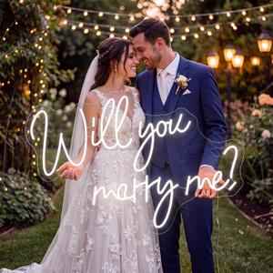 Will You Marry Me Neon Sign 31" x 20.9" Cool White LED Light Up Letters