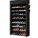 Laiensia 9-Tier Vertical Shoe Rack Organizer, Space Saving Shoe Storage Organizer, Non-Woven Cover Shoe Shelf Holds 36-45 Pairs for Bedroom, Hallway, Closet Entryway, Black