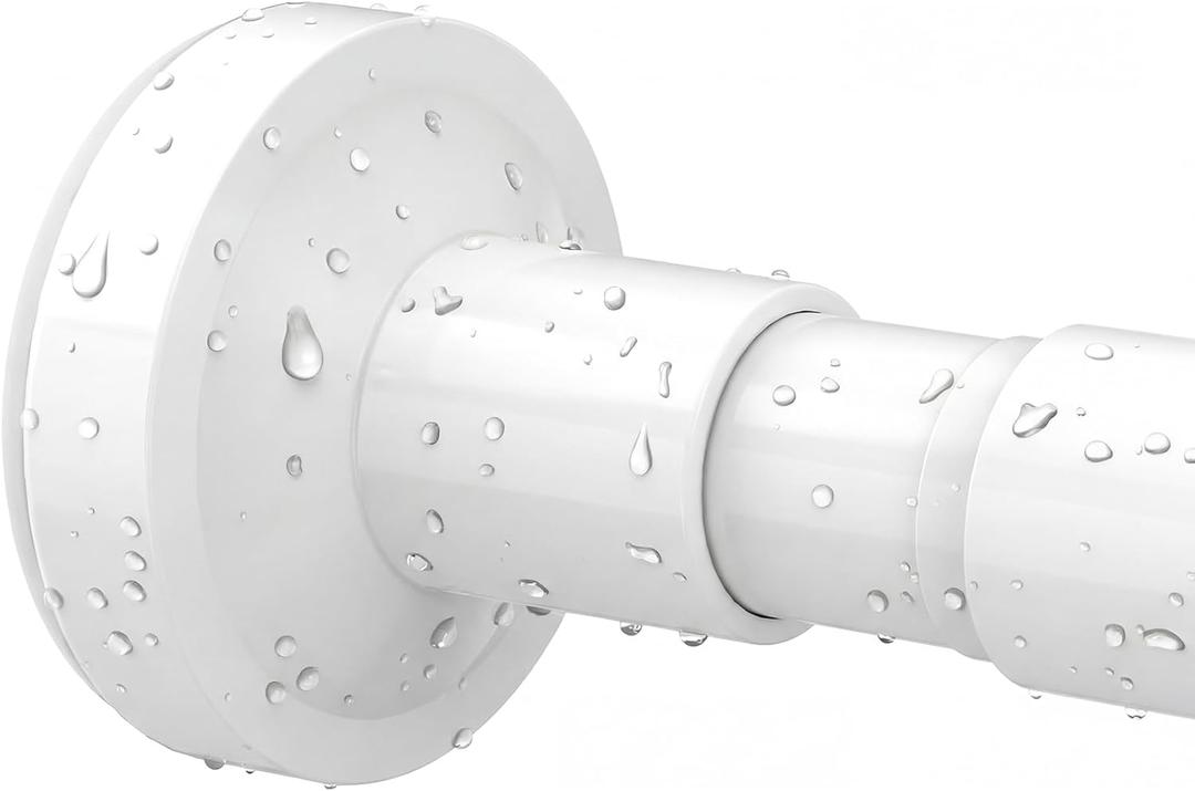 Bonpally Shower Curtain Rod, Adjustable 32-47 Inches Spring Tension Rod, Non-Slip No Drilling Stainless Steel Shower Rods for Bathroom Window Room Divider, Never Rust, White