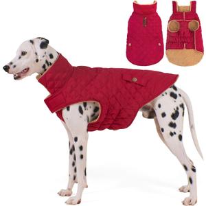 Dog Winter Coat, Waterproof Warm Dog Jackets for Large Dogs Boy, Adjustable Pet Vest Windproof Cold Weather Clothes Dogs Snowsuit with Leash Hole, Red XX-Large