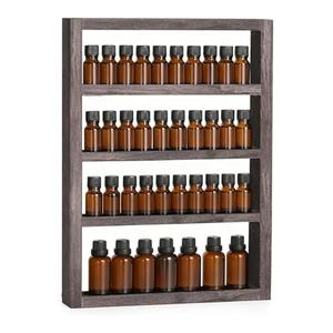 ETELI Essential Oil Storage Rack 4 Tier Wall Mounted Wooden Display Shelf Holder Nail Polish Organizer with Groove Inside for Bedroom Bathroom Powder Room, Rustic Brown