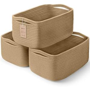 Maxuni 3-Pack Storage Baskets for Organizing | Woven Shelf Toy Basket | Rope Baskets for Gifts Empty | Closet Organizer Bins with Handles | Cube Decorative Box | 11.8×7.8×5.1” | Brown