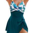 Blooming Jelly Womens One Piece Swimsuit Tummy Control Bathing Suit Gold Metal Tie Knot 2025 Swim Dress (Large, Tropical/Blue Green)