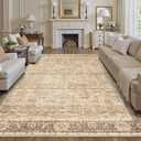 8x10 Washable Area Rug Beige Vintage Rug for Living Room Bedroom Low Pile Soft Non-Slip Boho Rug for Under Table Boho Distressed Retro Carpet for Bedroom Kitchen Office Dining