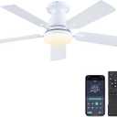 Ceiling Fans-46Inch Low Profile Indoor Ceiling Fan with Light and Remote/APP Control, Dimmable tri-Color temperatures LED,Quiet Reversible Motor,5 Blades Modern Ceiling Fans for Indoor (White)