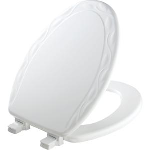 Mayfair Sculptured Ivy Toilet Seat, Easy Clean Hinges with Durable Wood Seat, Made in USA, Elongated, White