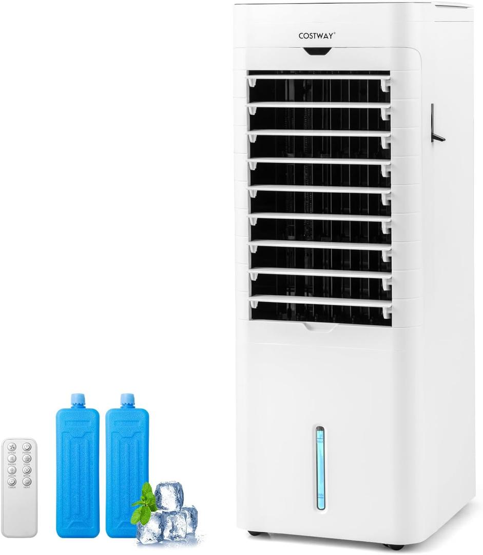 Evaporative Air Cooler and Heater, 3-in-1 Portable cooling fan with 3 Modes, 3 Speeds, 12-Hour Timer for Auto Off, 5.4L Water Tank, Control Panel, Swamp Cooler for Home Bedroom Office