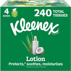 Kleenex Lotion Facial Tissues with Coconut Oil, 4 Cube Boxes, 60 Tissues Per Box, 3-Ply