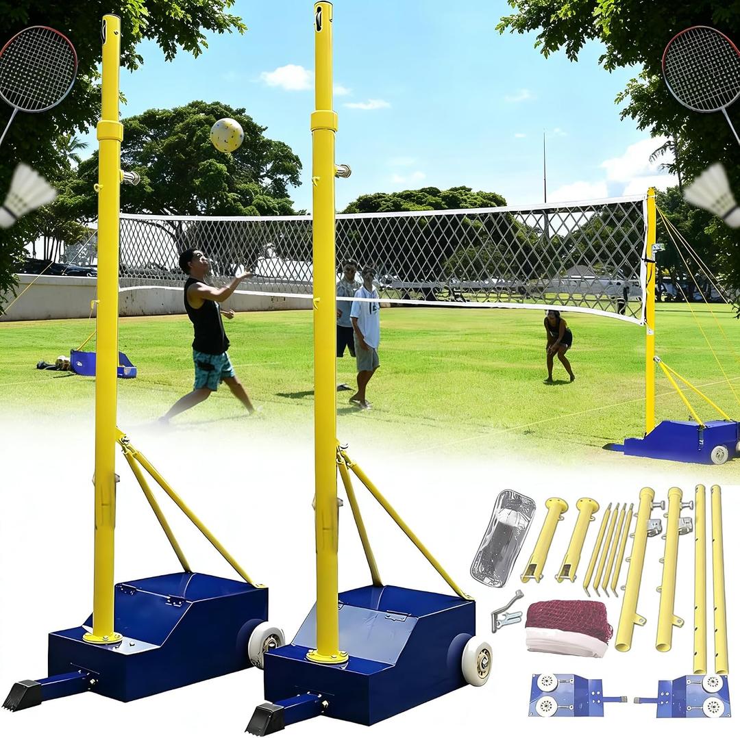 Volleyball Poles, Indoor Volleyball Net, New Upgrade Portable Volleyball Net Systems 5ft-6.9ft Adjustable with Poles - Heavy-Duty Outdoor/Indoor Badminton Set for Backyard, Beach, Lawn, Gym
