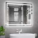 Koonmi 30x36 LED Bathroom Mirror, Backlit + Front Lit, LED Bathroom Mirror with Lights for Wall, 3 Colors, Anti-Fog, Dimmable Brightness, Memory Function, Tempered Glass