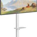 Ultra Slim Tall Floor TV Stand for 37-86 Inch TVs, Modern Curved Base with Shelf, Adjustable Height & Tilt, Space-Saving Design with Cable Management, Fits VESA 600x400mm, White