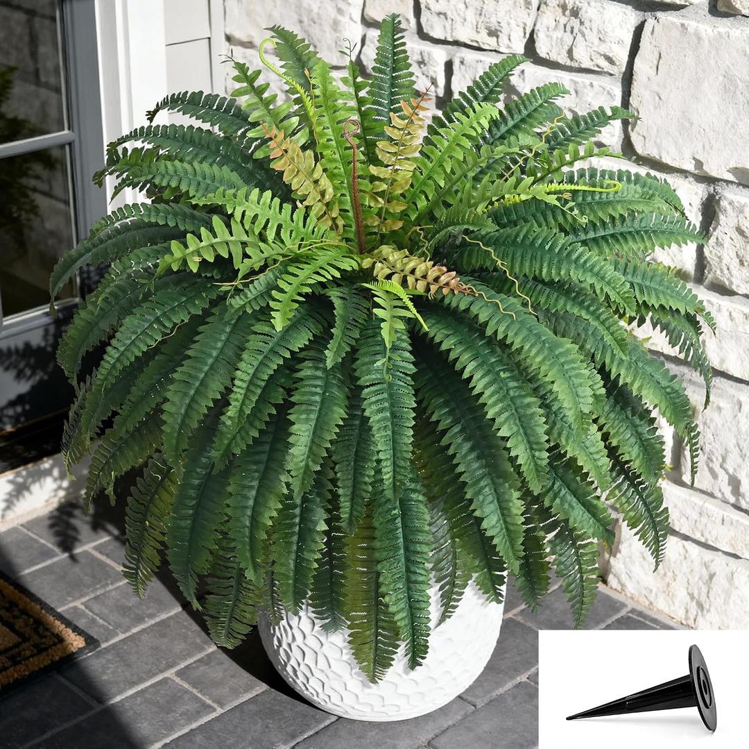 48in 96 Leaves Large Fake Ferns, 1Pcs Outdoor Faux Plants UV Resistant Artificial Plants Outdoor, Realistic Artificial Ferns for Outdoors Planter, Boston Fern for Porch Home Garden Patio Hanging Decor