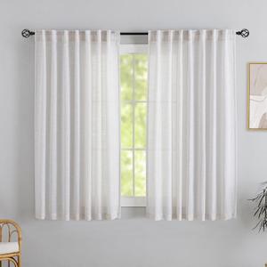Off White Back Tab Curtains 72 Inches Long 2 Panels for Guest Room -Elegant Modern Country Semi Sheer Privacy Drapes Hooks Belt Light Filtering Playroom Curtains W52 x L72