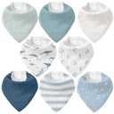 Muslin Baby Bibs 8 Pack, Baby Bandana Drool Bib for Drooling and Teething, Cotton Soft Absorbent for Girls Boys (Blue Ocean Whale)