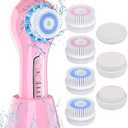 Face Cleansing Brush, CIYOYO Electric Facial Cleaner Brush Red/Blue Light Spin, Rechargeable Waterproof Scrub with 7 Cleanser Heads for Deep Cleaning, Exfoliating, Removing Blackhead, Massaging
