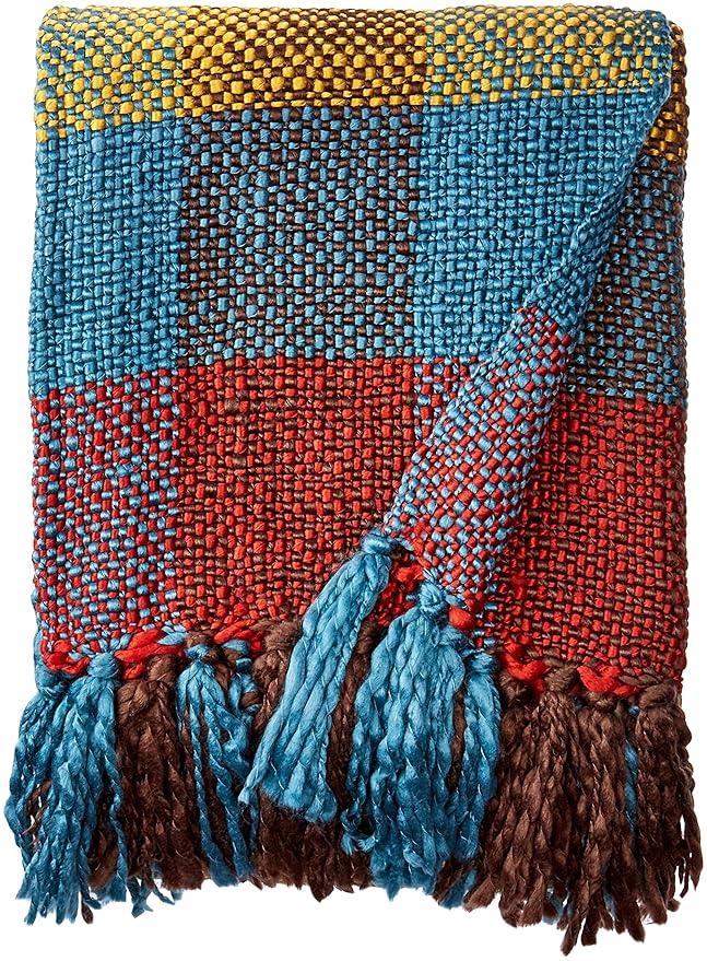 battilo Cross Woven Throw Blanket in Bright, Fun Colors with Tasseled Ends 60"x50" Inc