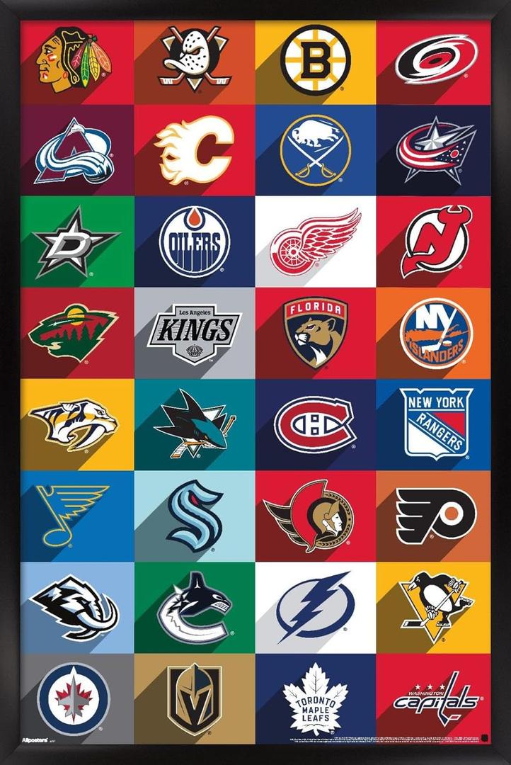 NHL League - Logos 25 Wall Poster, 34L" x 22.4W", Black Framed Version