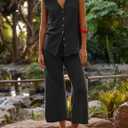 SeekMe Women's 2025 Sweater Set Sleeveless Button Down Vest Wide Leg Pants 2 Piece Outfits Summer Casual Matching Loungewear (Gray, S)