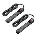 DEWENWILS 2-Pack Power Strip Surge Protector,15 Ft Extra Long Extension Cord, Low Profile Flat Plug,15 Amp Circuit Breaker, 500 Joules, Wall Mount, Black, UL Listed
