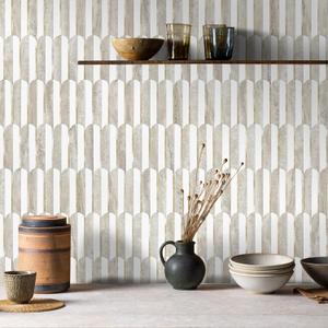 Vamos Peel and Stick Backsplash Seamless Tile for Kitchen and Bathroom, White and Beige Slate PVC Mixed Light Gold Self Adhesive Fish Scale Metal Mosaic Tiles (10 Sheets)