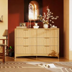 Marsail 6 Drawer Wooden Dresser with Smooth-Glide Drawers, Modern Storage Solution for Bedrooms, Living Rooms, and Hallways, Featuring Large Capacity and an Elegant Natural Wood Finish, Natural Oak, 15.7"D x 47.2"W x 31.7"H
